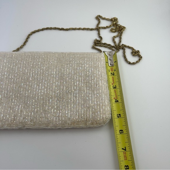 Vintage La regale Ivory White Cream Beaded satin purse clutch bag - Picture 12 of 16